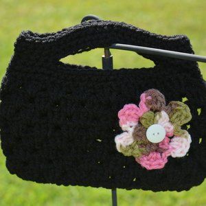 Black Tiny Tote with Pink Camo Flower